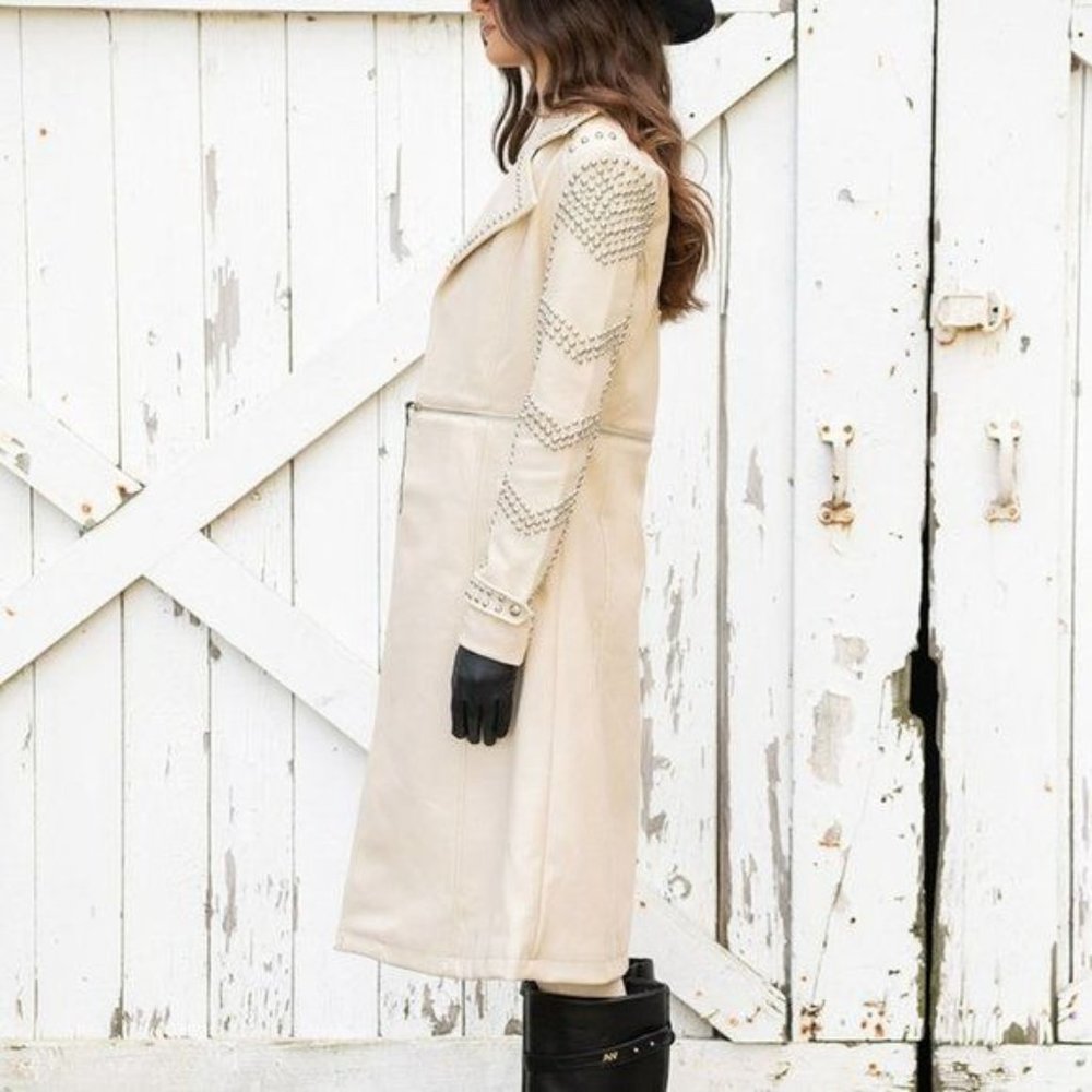 Callie Wear it Like you Mean It Vegan Leather Trench Coat With Studs Azalea Wang - Picture 5 of 10